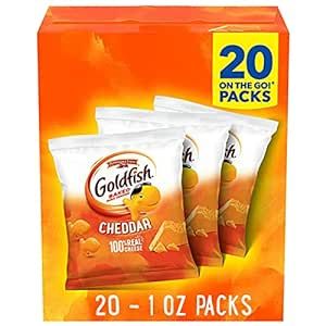 Goldfish Cheddar Cheese Crackers, Baked Snack Crackers, 1 oz On-the-Go Snack Packs, 20 Count Box